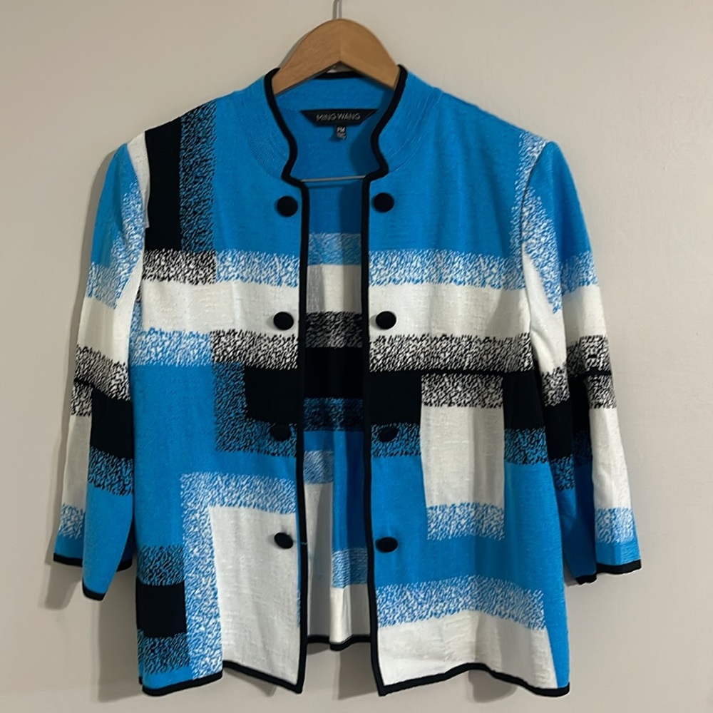 Ming wang Blue and White Striped Cardigan pm